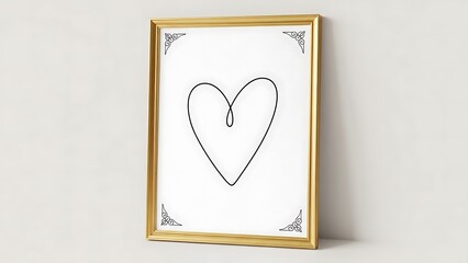 A simple line drawing of a heart in a gold frame on a white background