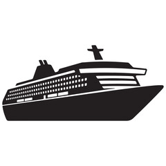 Obraz premium Cruise Ship Silhouette – Front-Side View of Maritime Travel Icon with Decks & Mast