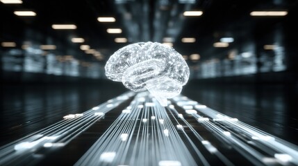 Artificial Intelligence Policy Background Showing Digital Framework With a Glowing Brain Structure and Light Beams