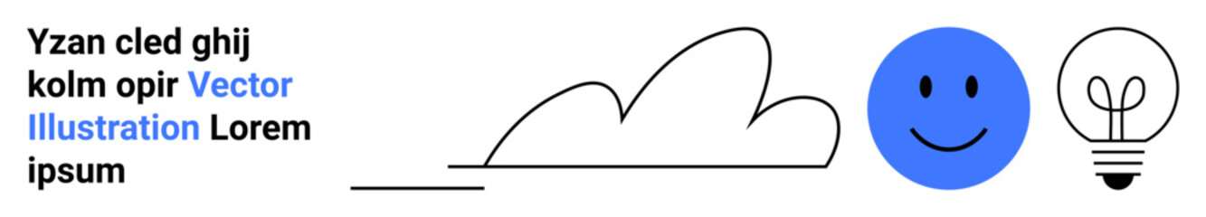 Fototapeta premium Creativity, design, education, problem-solving, innovation, digital content. Minimalist cloud, blue happy face and light bulb icons. Creativity and design conceptual elements