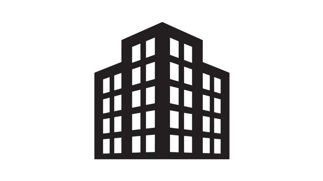 Modern office building icon in minimalist style with dark color on white background for corporate branding