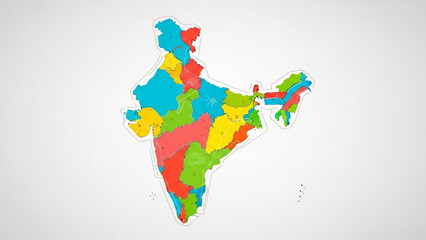 Obraz premium Colorful map of india with states highlighted in various bright colors on a white background