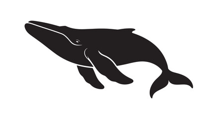 Black Whale Silhouette in Simple Modern Style with White Background for Marine Life Illustration