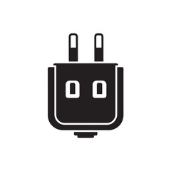 Obraz premium Electric Power Adapter in Simple Flat Design with Black and White Color Scheme on Isolated White Background for Technology Illustration