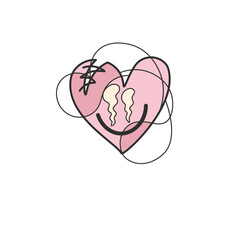 Sad Heart with Tears Hand Drawn Illustration