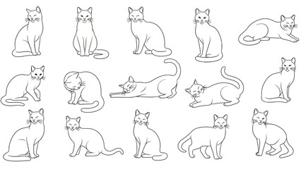 Fototapeta premium Vector illustration set of funny cartoon animals and farm pets featuring a cat dog horse and cow in a black silhouette drawing collection for seamless pattern design