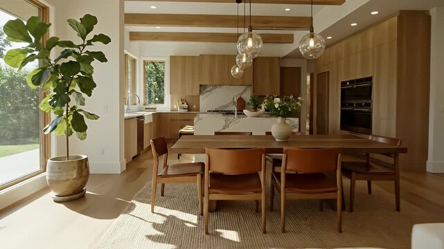 Spacious Open Concept Living Room and Dining Area with Modern Interior Design and Natural Light.