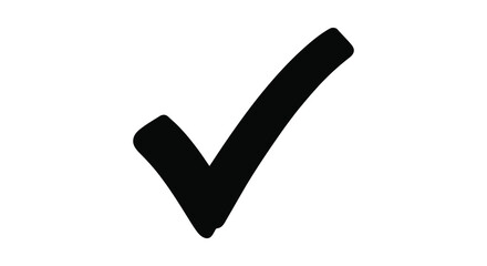 A simple bold black checkmark graphic isolated on a clean white background signifying completion or approval