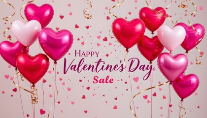Valentines Day Sale Celebration with Heart Balloons and Festive Decor