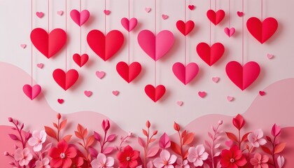 Romantic Paper Heart and Flower Decoration Scene