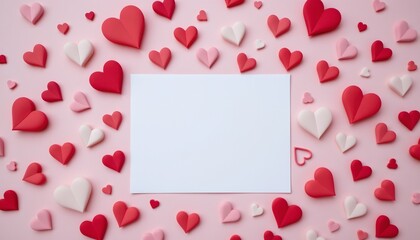 Romantic Paper Hearts Frame Pastel Pink Background