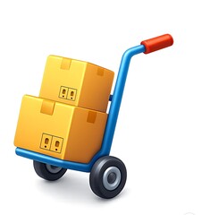 3D Cartoon Hand Truck with Boxes Delivery Icon 