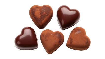 Five polished red jasper heart shaped stones isolated on transparent background
