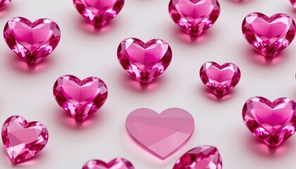 Shiny Pink Heart Gems with Matte Center White Surface