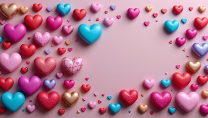 Colorful Heart Frame Soft Pink Background for Celebrations