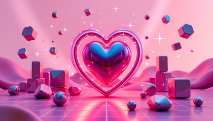 Illuminated Heart Amid Whimsical Geometric