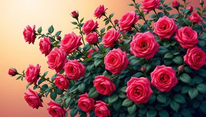 Vibrant Pink Roses Bloom Against Warm Gradient Background