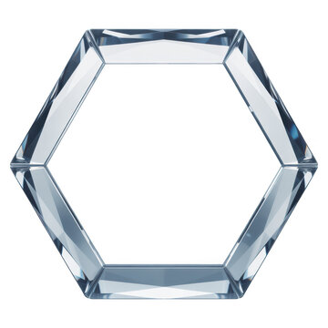 Transparent background Transparent crystal glass hexagon frame with reflective surfaces against black background isolated on a transparent background