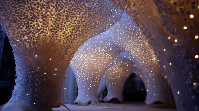 Glowing futuristic arches with sparkling lights and modern architectural design in a fantasy tunnel - Powered by Adobe