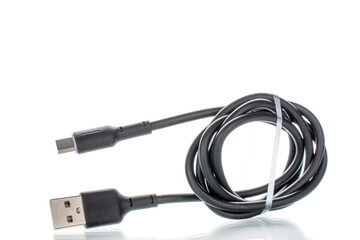 USB cable isolated on white background, close-up.