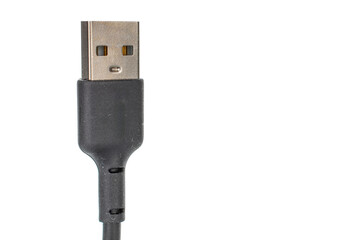 USB cable isolated on white background, close-up.