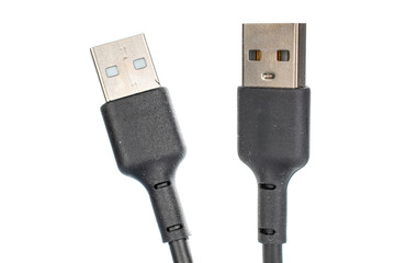 USB cable isolated on white background, close-up.