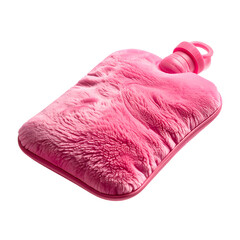 Pink, fluffy, rectangular item with a rounded top and a rubber stopper