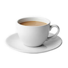 A single white coffee cup on a saucer isolated on transparent background