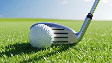 Golf Sport Background with Ball and Club on Grass