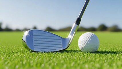 Professional Golf Club and Ball on Manicured Lawn