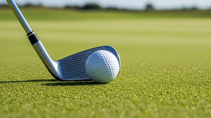Close Up of Golf Ball with Club on Professional Golf Course