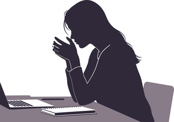 Focused woman working on laptop with coffee