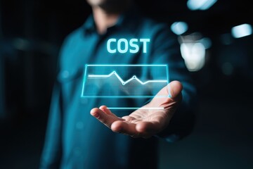 Glowing graph displaying cost fluctuations above an open palm data analysis