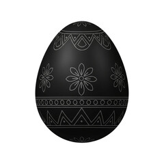 Black easter egg with a pattern of white leaves and branches isolated vector on transparent background