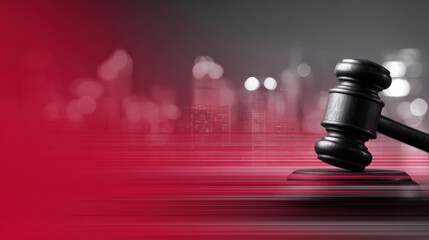 Real Estate Law Concepts in Modern Urban Setting With Layered Surfaces and a Gavel Symbolizing Justice