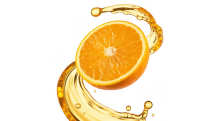Orange slice with juice splash isolated on a transparent background