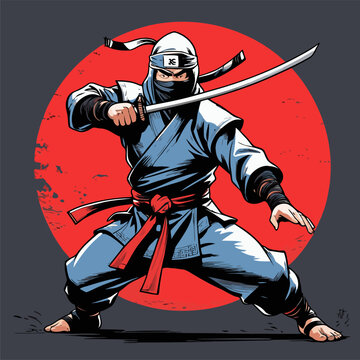Japanese ninja vector image in an image with attractive colors