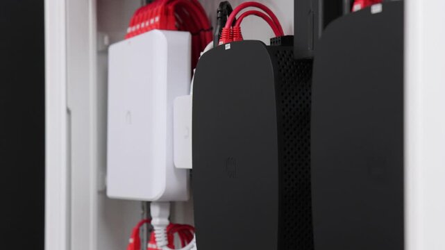 Electrical panel with Internet equipment and multimedia equipment. 