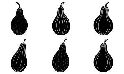Five Black Eggplant Silhouettes on White Background vegetable 2