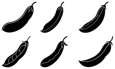 Five black eggplant silhouettes on white background vegetable 1