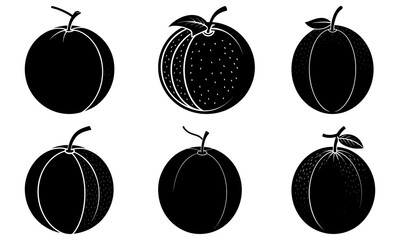 Six black and white watermelon silhouettes with transparent background fruit