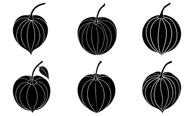 Five Horned Melon Fruit Silhouettes on White Background kiwano African horned cucumber 1