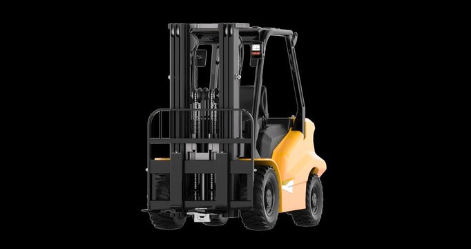 Orange forklift truck rotation animation seamlessly loopable. 3D rendering isolated on transparent background
