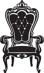 Chair Silhouette Vector Illustration - Vintage Victorian Armchair Icon in Black and White - Antique Baroque Style Furniture Design Element