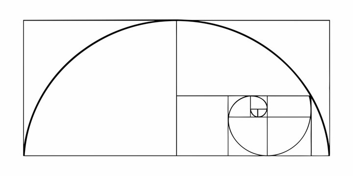 Geometric illustration of the golden ratio with a semi circle and spiral
