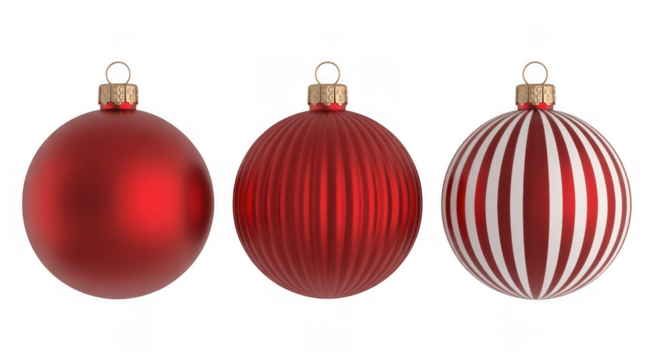 Red and white Christmas ornaments striped pattern shiny surface isolated on a transparent background - Powered by Adobe