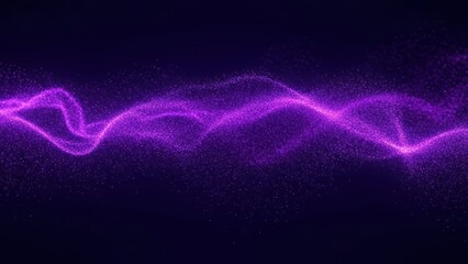 Vibrant purple light wave particles in dark space background