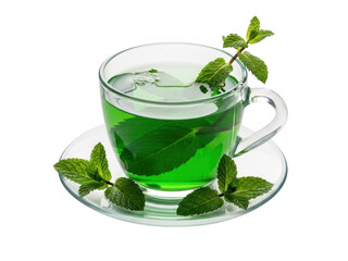 Fresh mint tea in glass cup isolated on transparent background