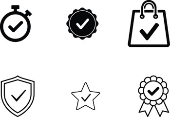 Black checkmark icons for approval and verification  various symbols