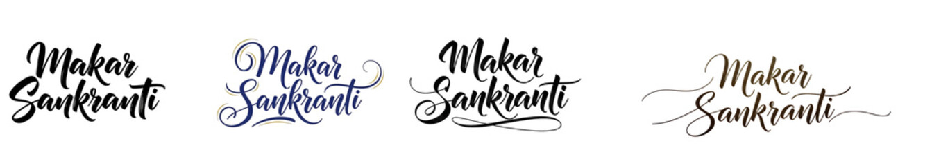 Makar sankranti calligraphy text in various styles and colors